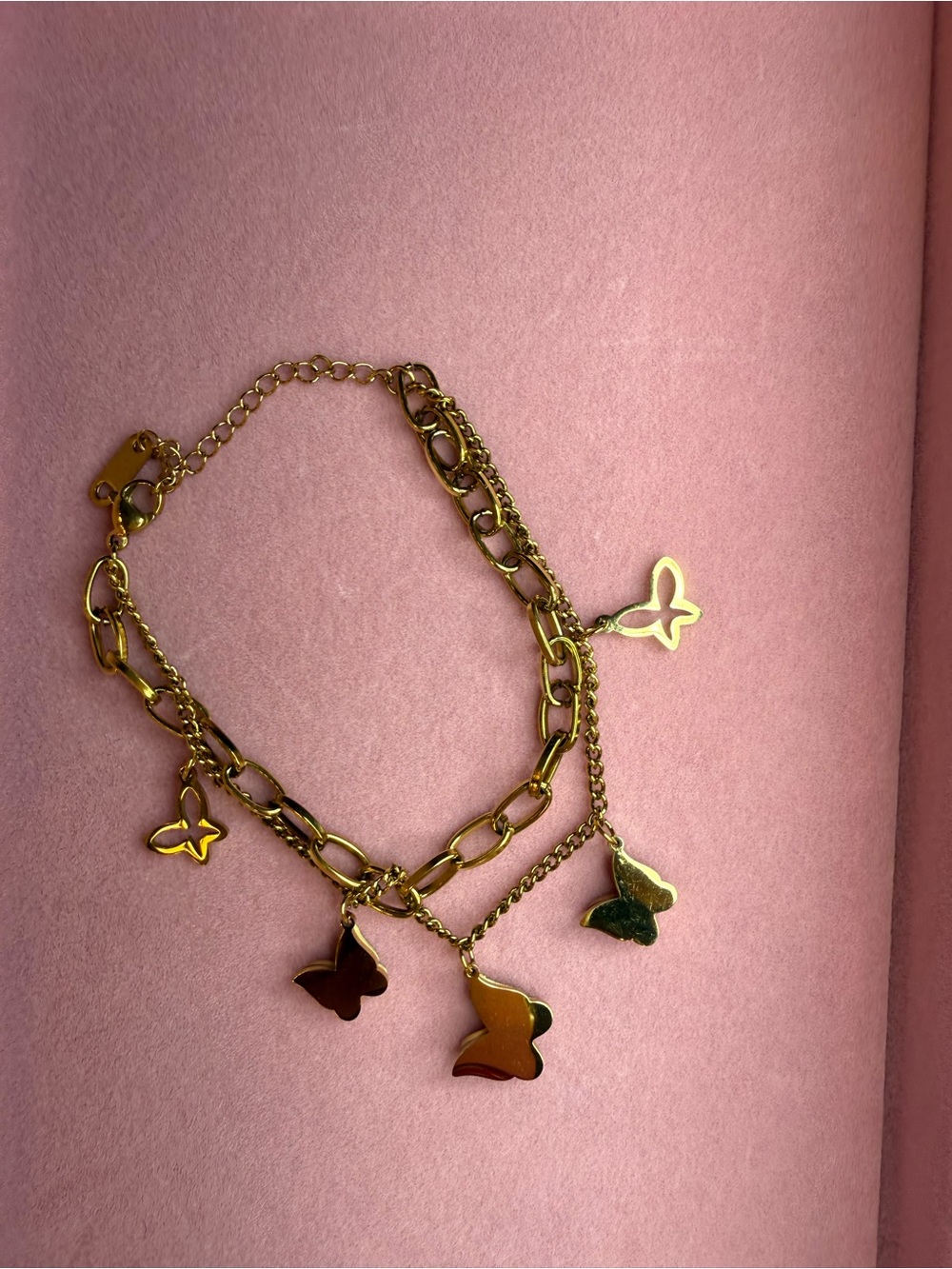 Gold Butterfly Charm Bracelet | Layered Stainless Steel Chain Bracelet